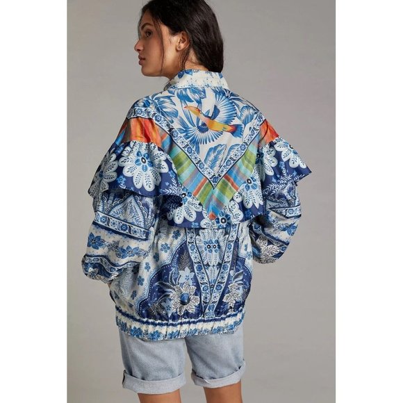 Anthropologie Farm Rio Blue Palms Windbreaker Jacket Size XS NWT - Picture 4 of 7
